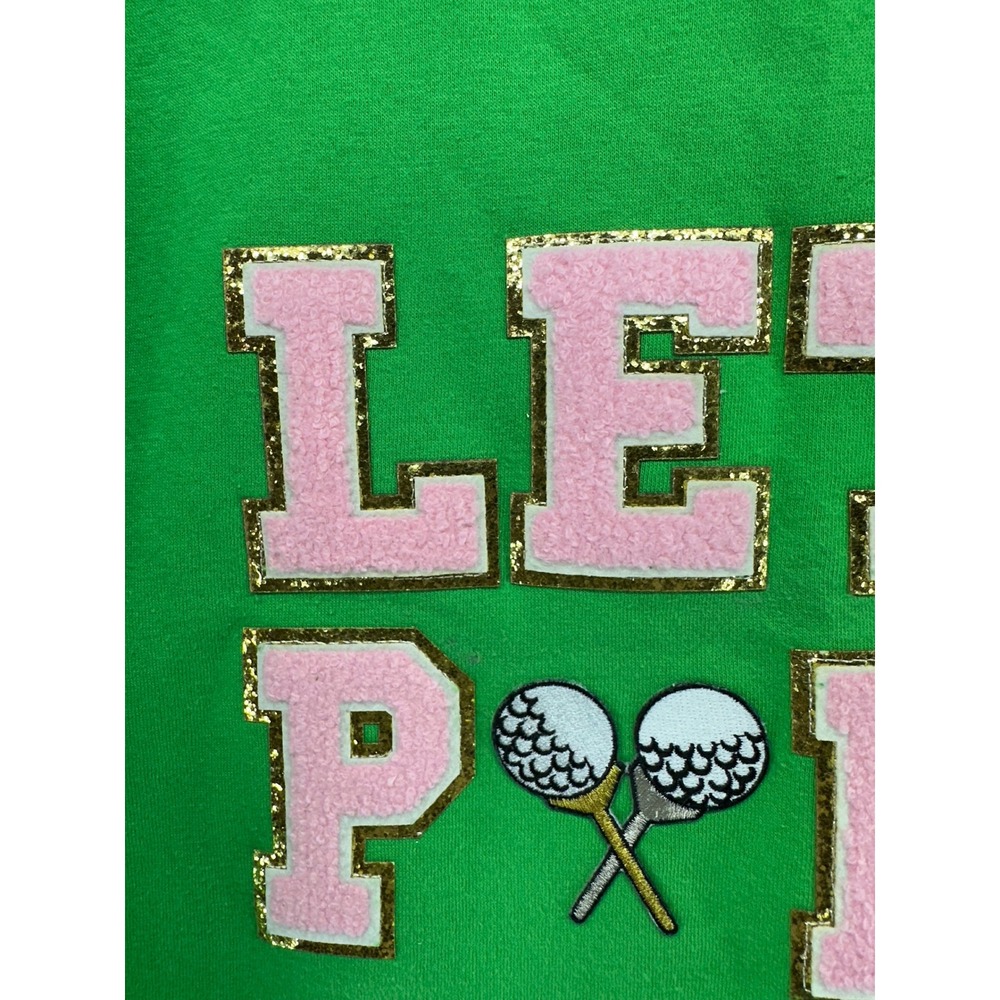 Judith March Lets Par-Tee Golf Sweatshirt Green Chenille Pink Oversized Crop M - Picture 6 of 12